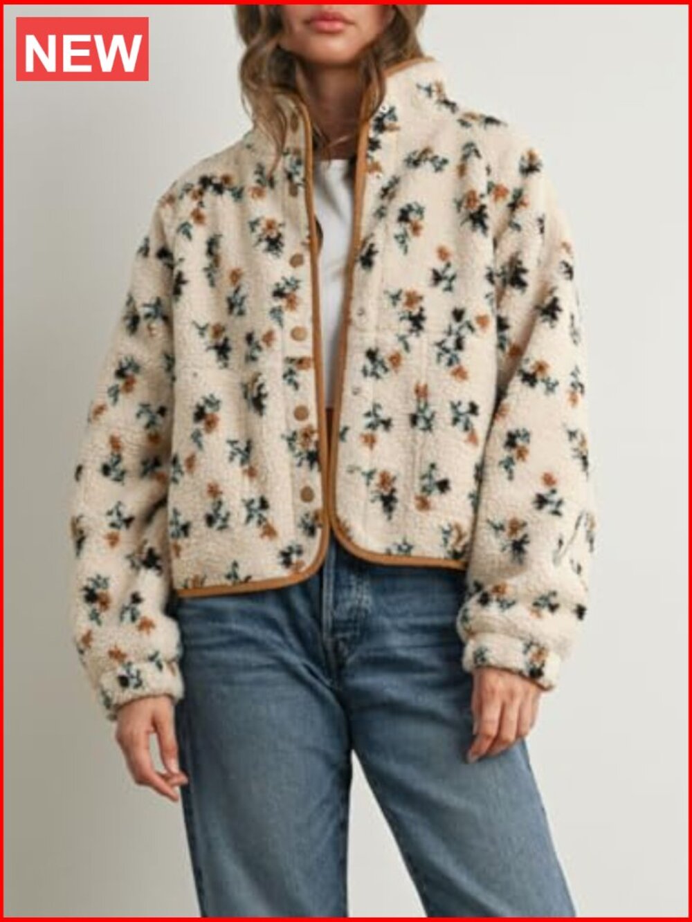 Fluffy Teddy Fleece Jacket with Snap Buttons and Pockets - Picture 4 of 7